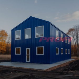 МД-68 - двухэтажное модульное здание с двускатной крышей с отделкой из оцинкованного профлиста 